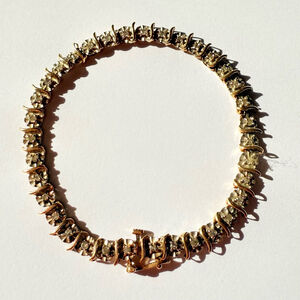 10K Solid Yellow & White Gold 1.00 CTW Diamond 7" S Link Tennis Line Bracelet